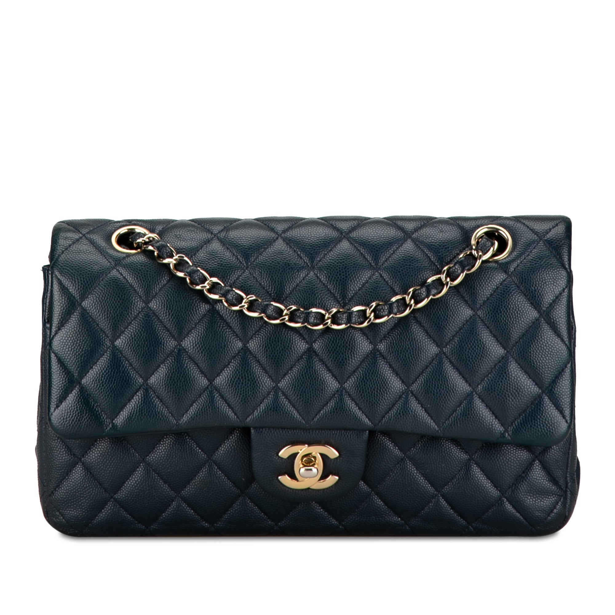 Chanel Classic Double Flap Medium Blue Caviar Gold