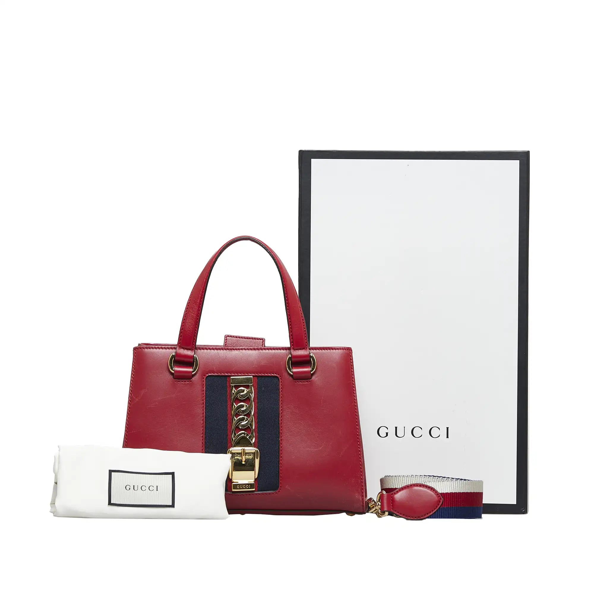 Gucci Sylvie Top Handle Red Web Leather