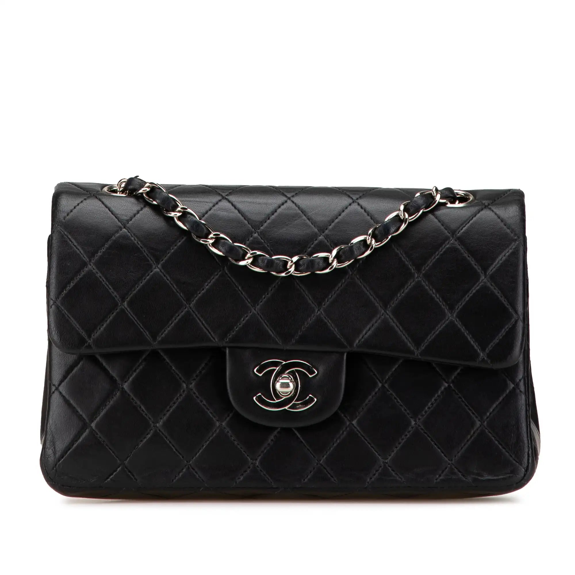 Chanel Classic Double Flap Small Black Lambskin Silver