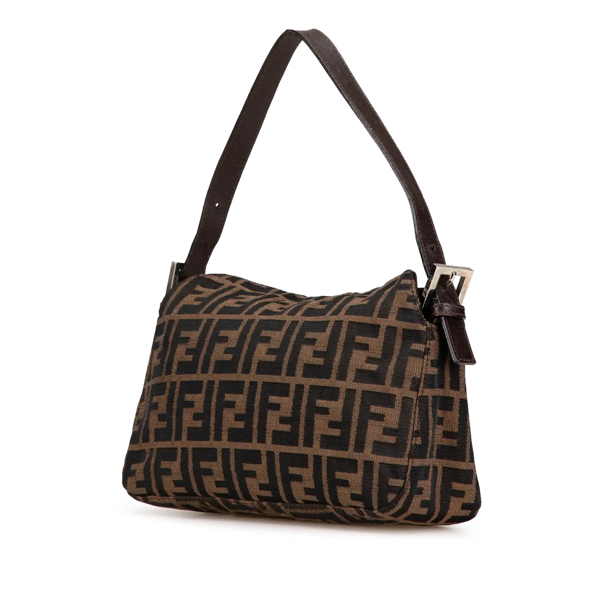 Fendi Double Flap Shoulder Bag Brown Zucca Canvas