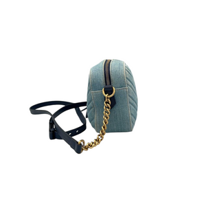 Gucci GG Marmont Crossbody Bag Blue Quilted Velvet