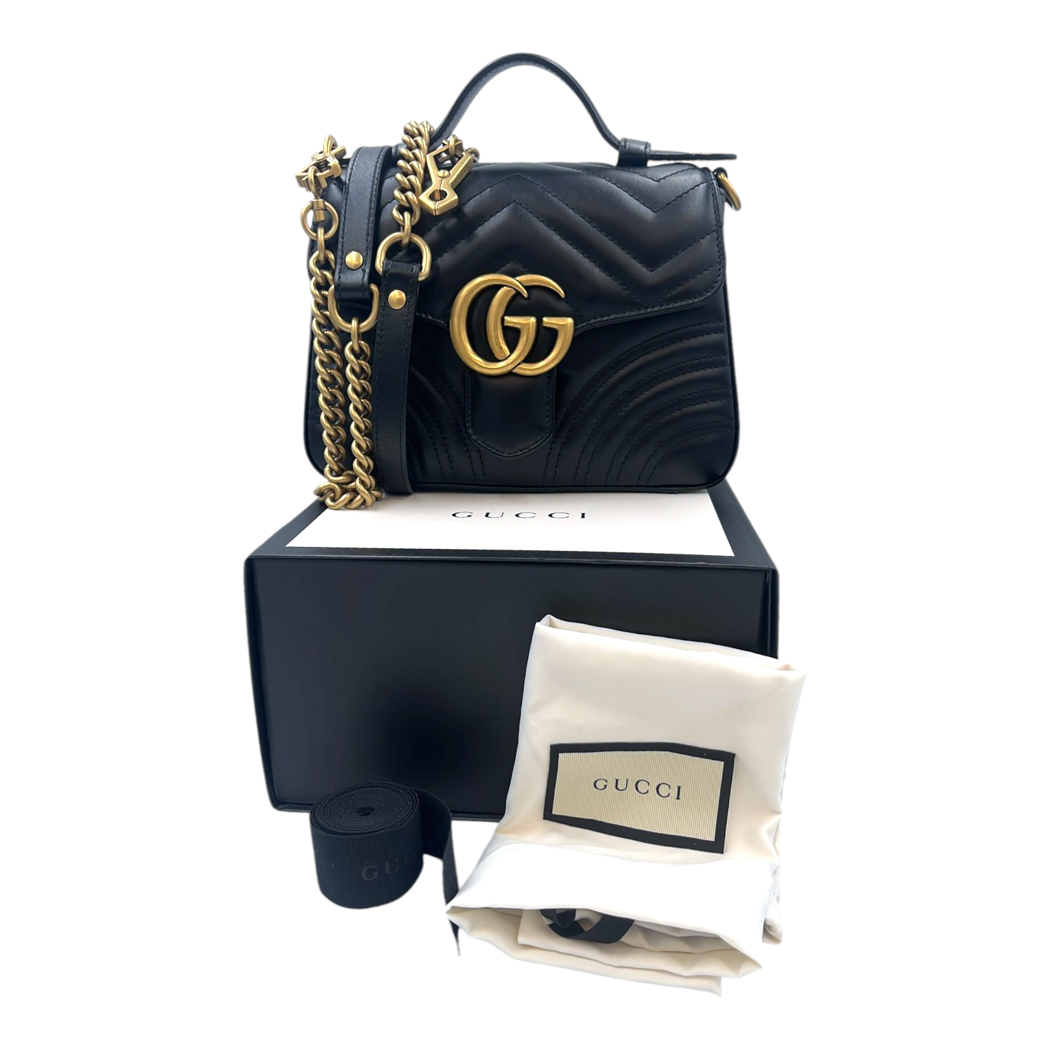 Gucci GG Marmont Top Handle Bag Mini Black Matelasse