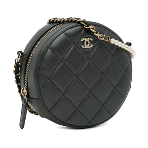 Chanel Round Pearl Clutch with Chain Black Lambskin