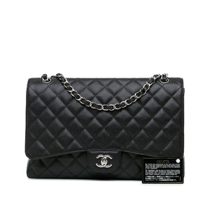 Chanel Classic Single Flap Maxi Black Caviar Silver 7.012 95