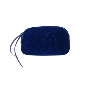 Gucci GG Marmont Crossbody Bag Blue Quilted Velvet