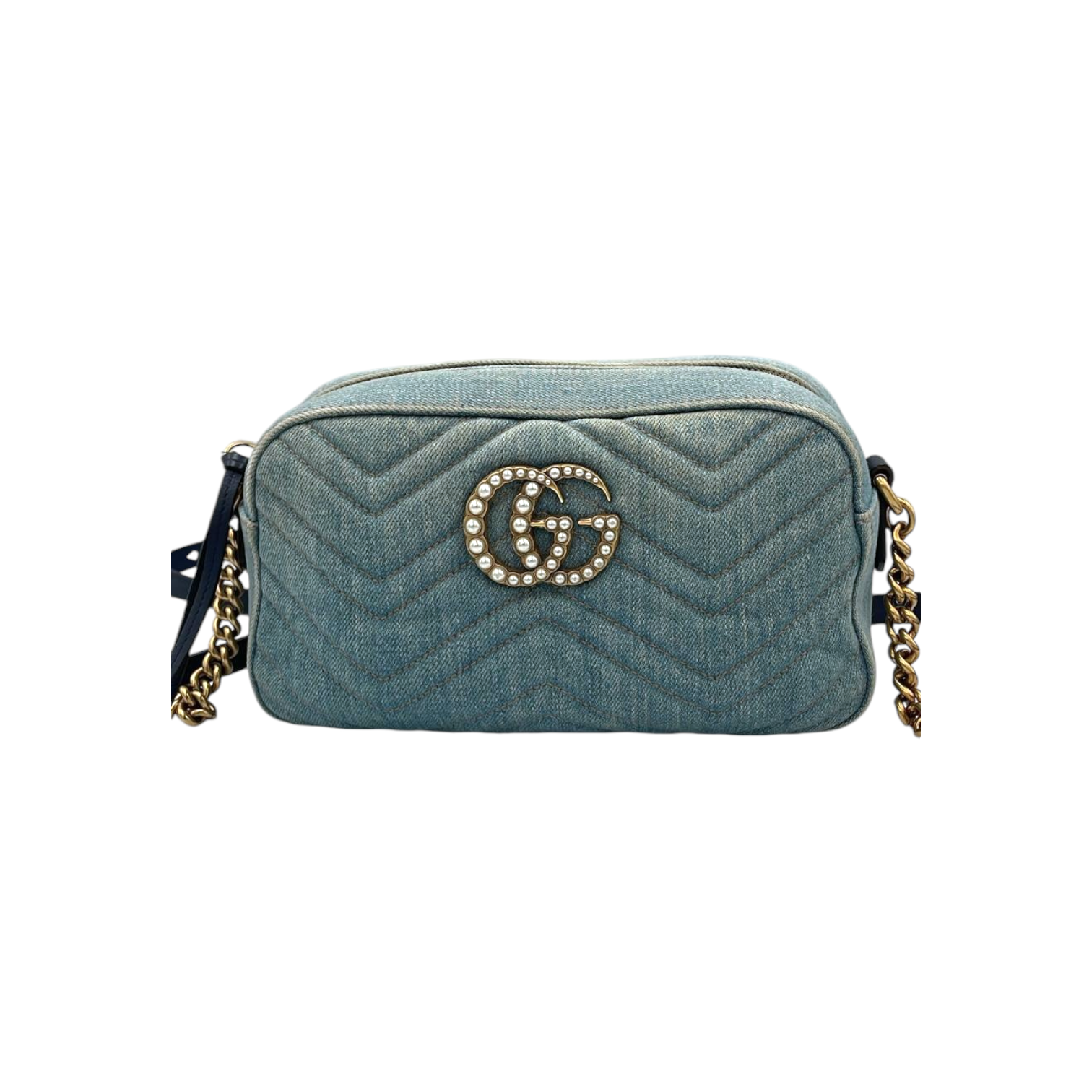 Gucci GG Marmont Crossbody Bag Blue Quilted Denim