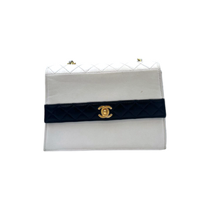 Chanel Trapeze White/Navy Lambskin Gold