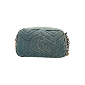 Gucci GG Marmont Crossbody Bag Blue Quilted Velvet