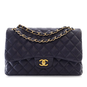 Chanel Classic Double Flap Jumbo Blue Caviar Gold