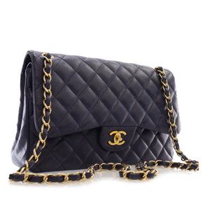 Chanel Classic Double Flap Jumbo Blue Caviar Gold