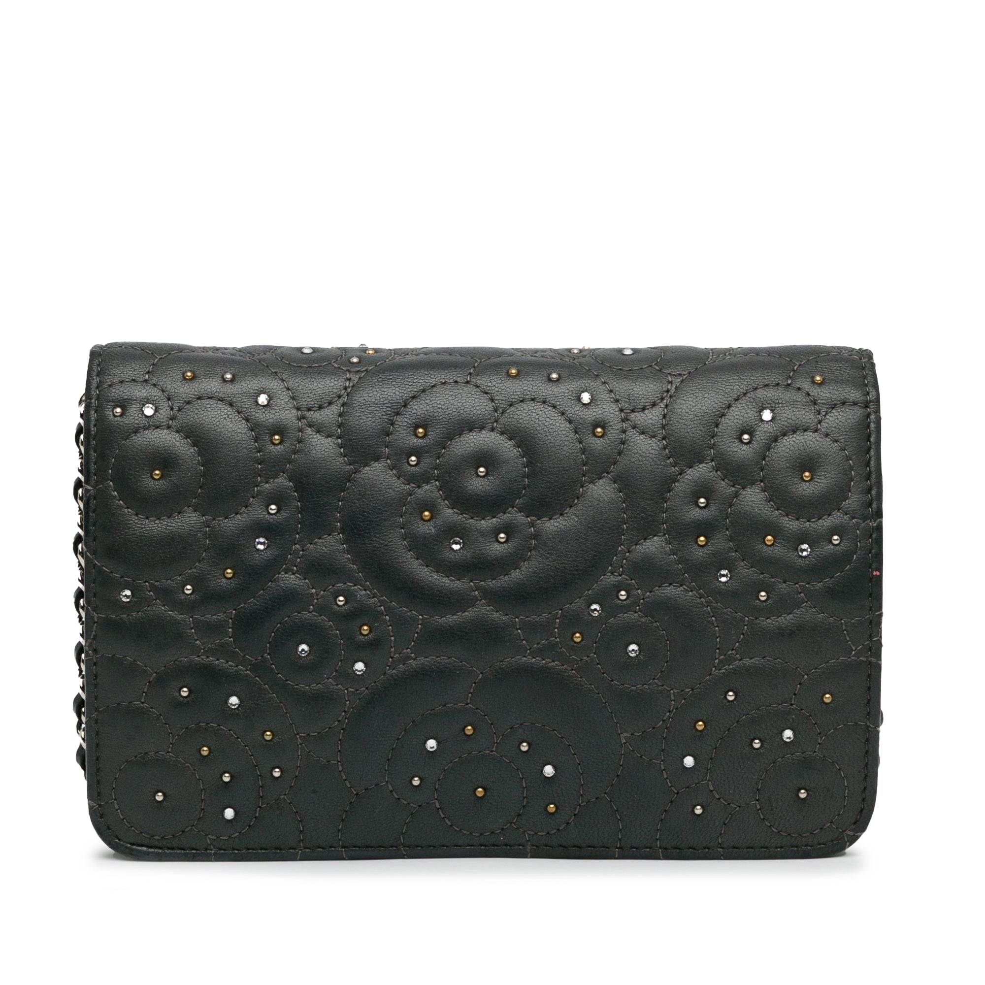 Chanel Camellia Wallet On Chain Black Studded Calfskin