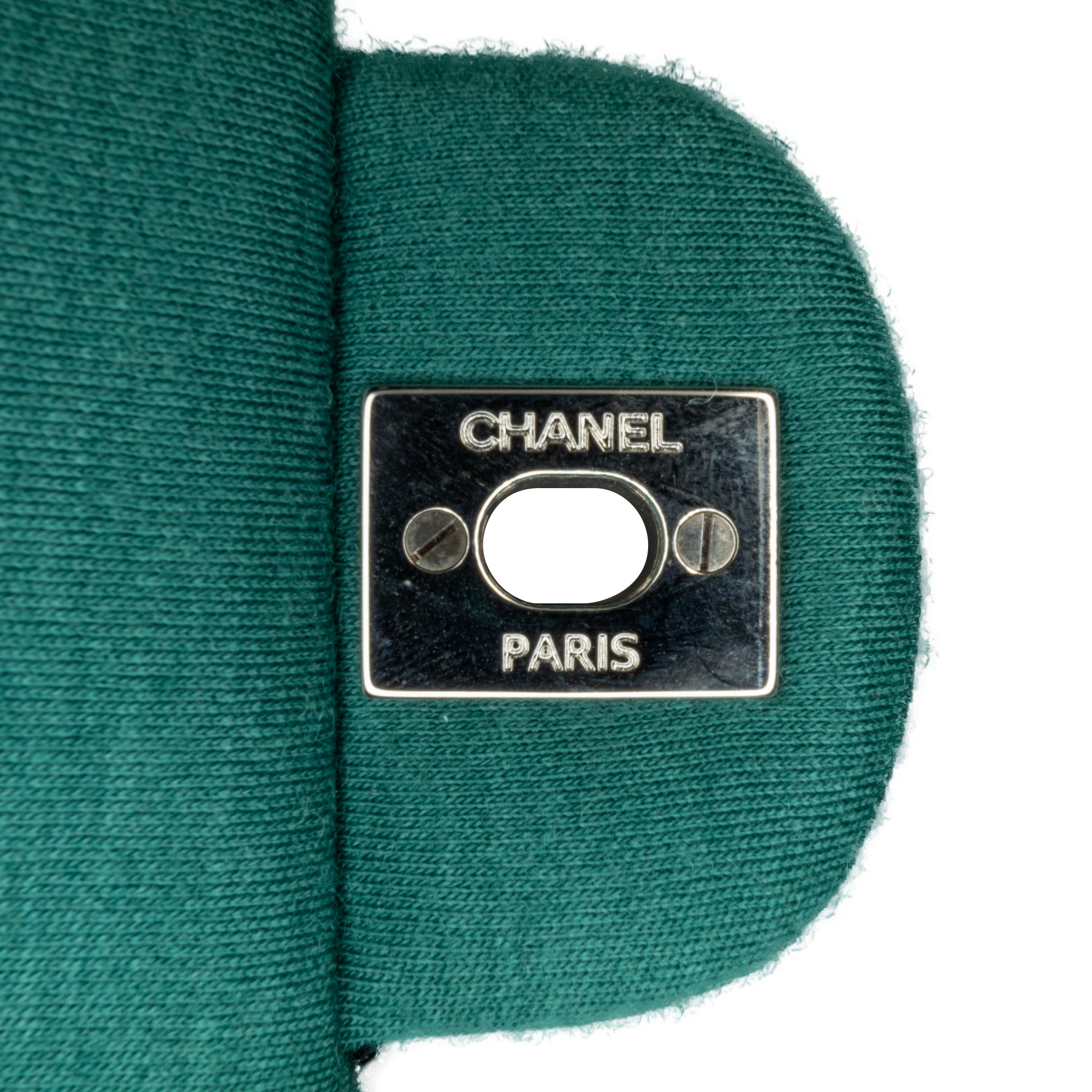 Chanel Classic Double Flap Medium Green Jersey Silver