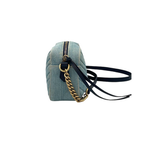 Gucci GG Marmont Crossbody Bag Blue Quilted Velvet