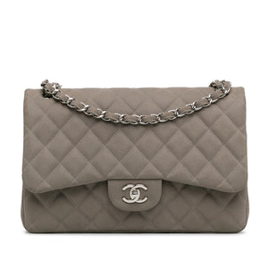 Chanel Classic Double Flap Jumbo Grey Caviar Silver