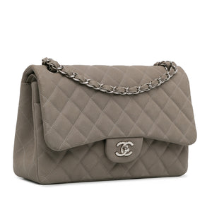 Chanel Classic Double Flap Jumbo Grey Caviar Silver