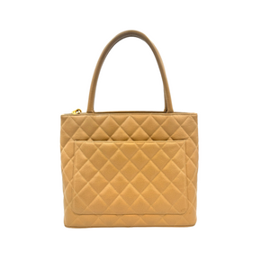 Chanel Medallion Tote Bag Beige Caviar Gold