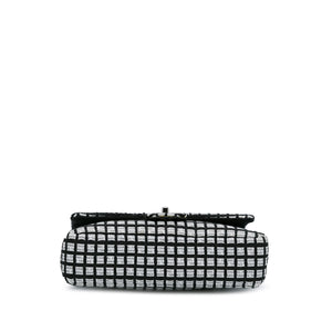 Chanel Classic Double Flap Medium Black White Ribbon Tweed Silver