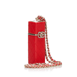Chanel CC Lambskin Squared Lipstick Case on Chain Red Lambskin Gold