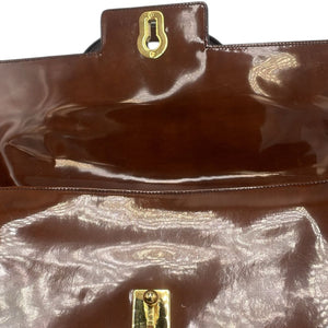 Prada Shoulder Bag Brown Patent Leather Gold