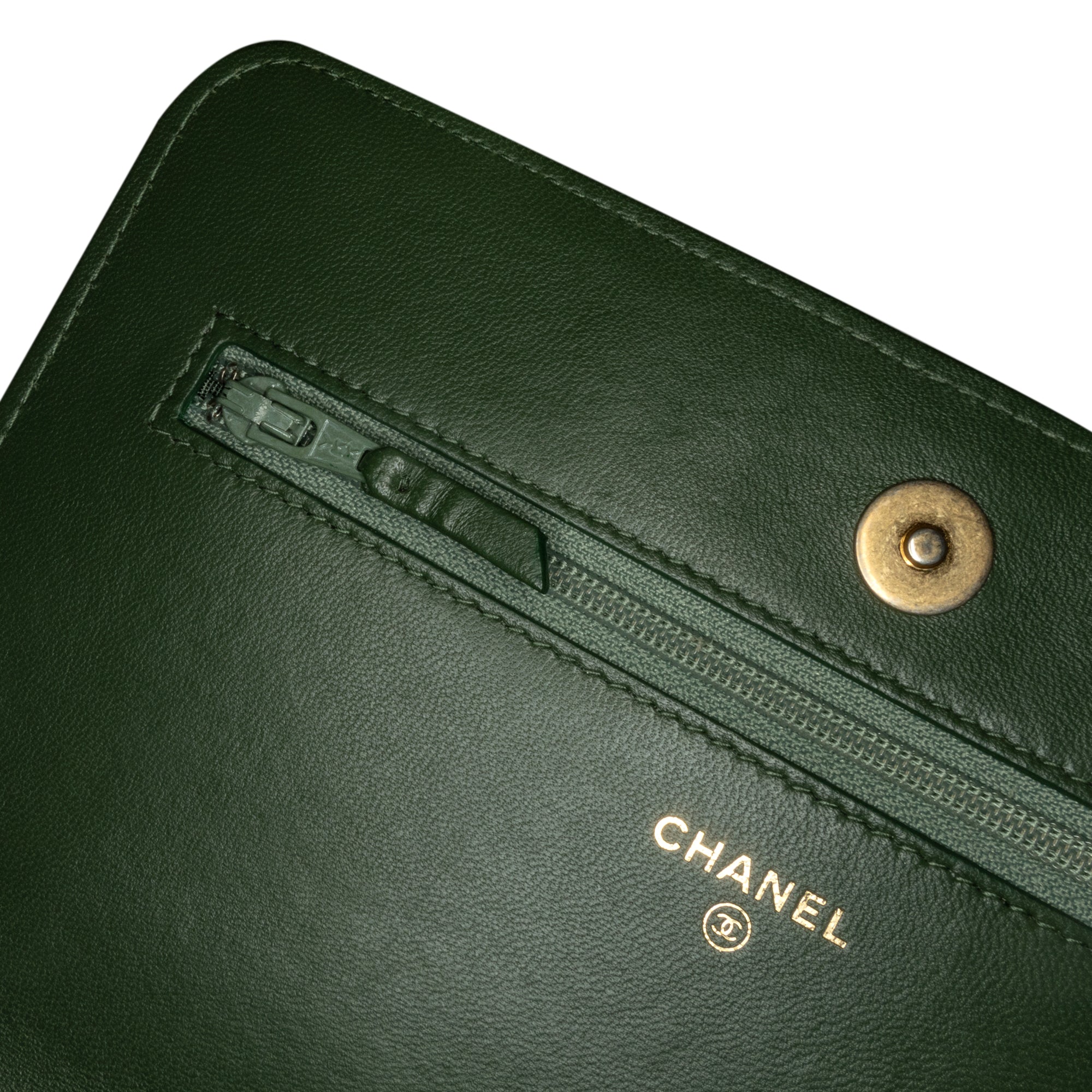 Chanel Boy Wallet On Chain Green Chevron Quilted Crumpled Calfskin