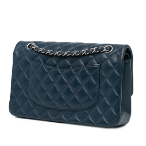 Chanel Classic Double Flap Medium Blue Lambskin Silver