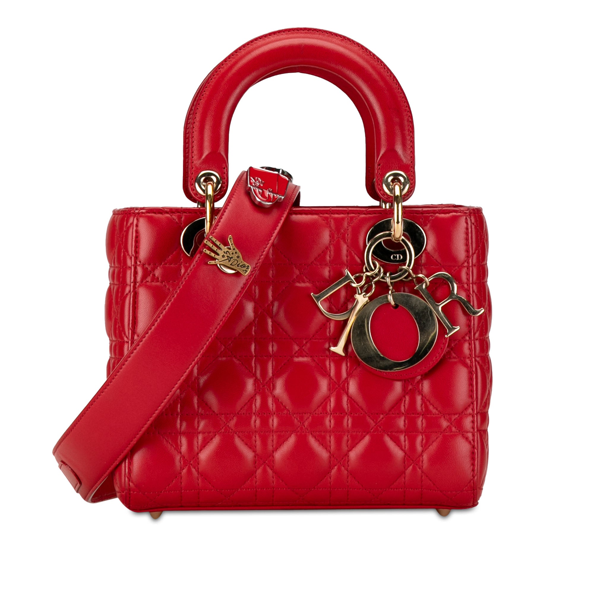 Dior Lady Dior Lucky Badges Small Red Cannage Lambskin