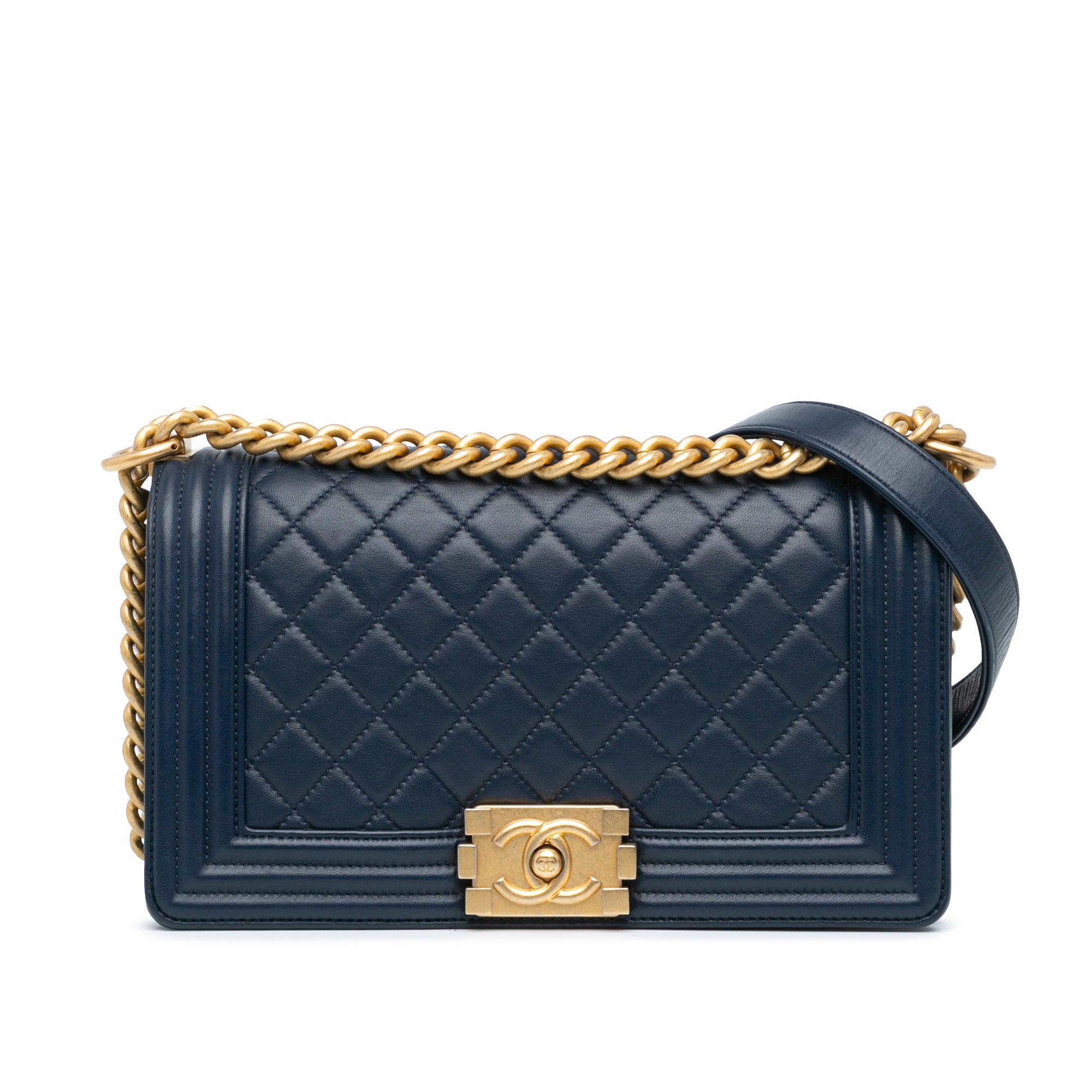 Chanel Boy Flap Bag Medium Blue Lambskin Gold