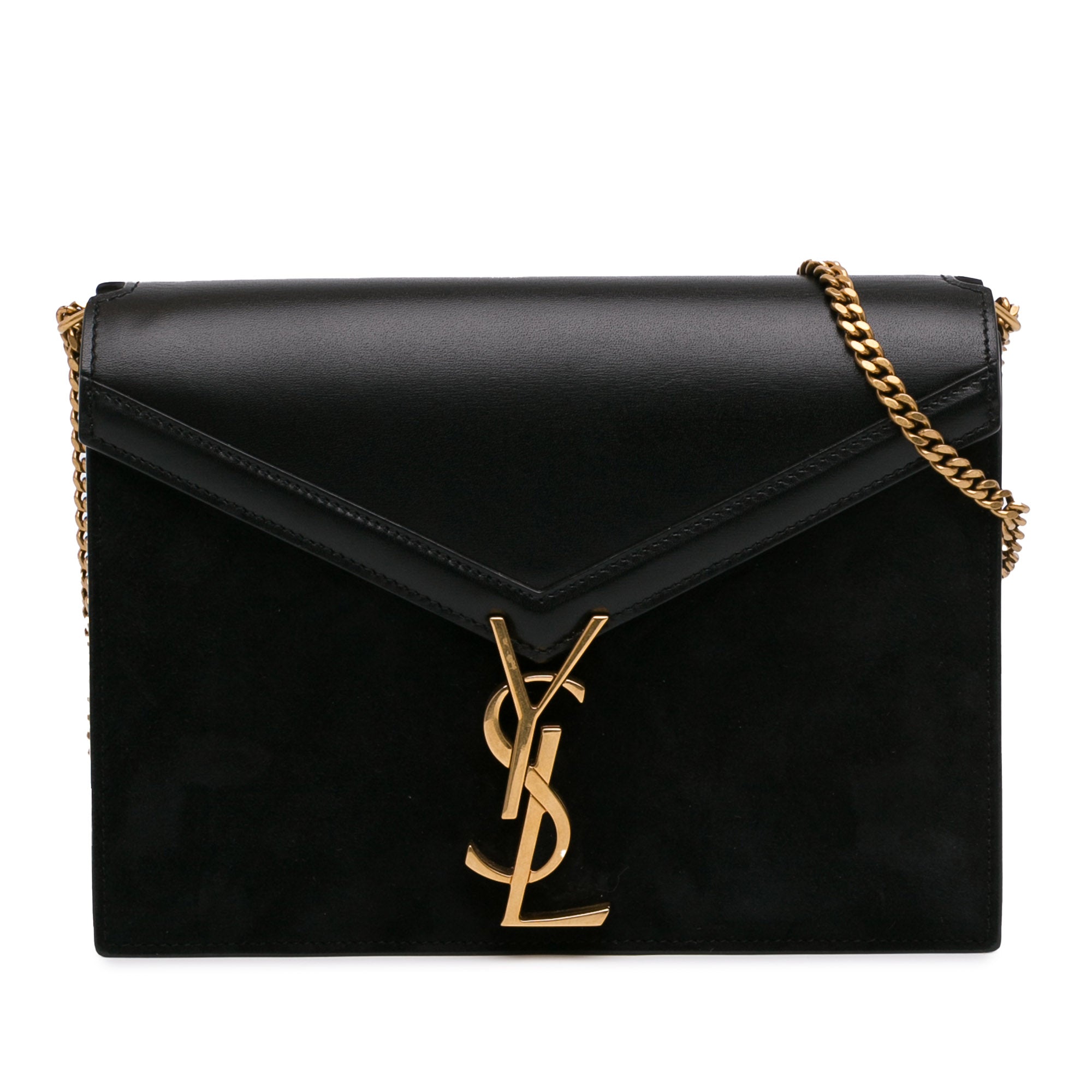 Yves Saint Laurent Cassandra Clasp Bag Black Suede and Calfskin