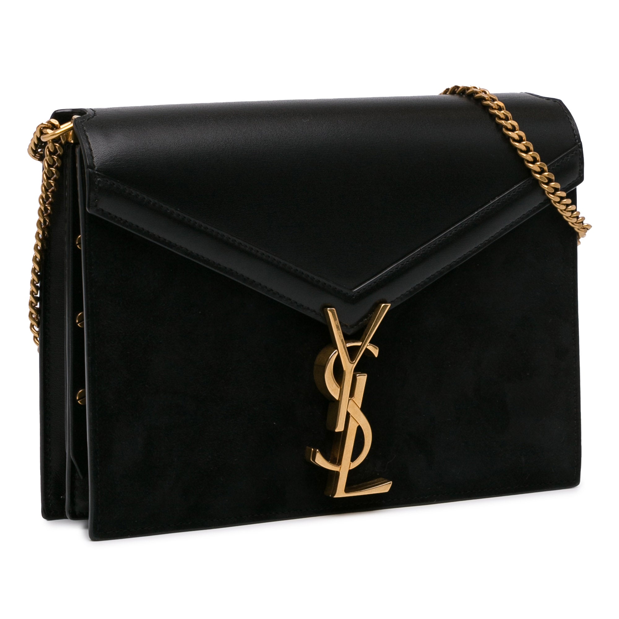 Yves Saint Laurent Cassandra Clasp Bag Black Suede and Calfskin