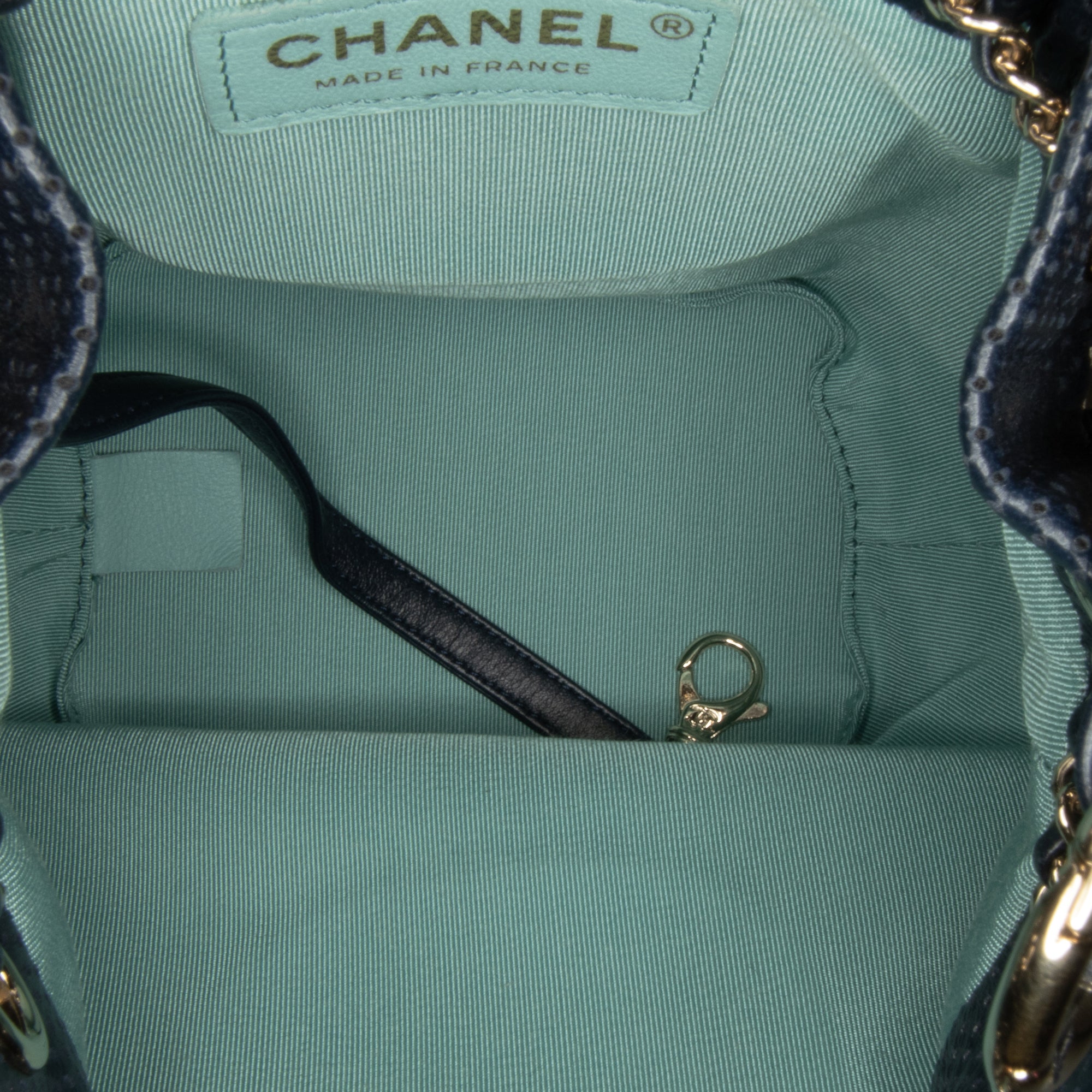 Chanel CC Bucket Bag Blue Perforated and Pleated Calfskin