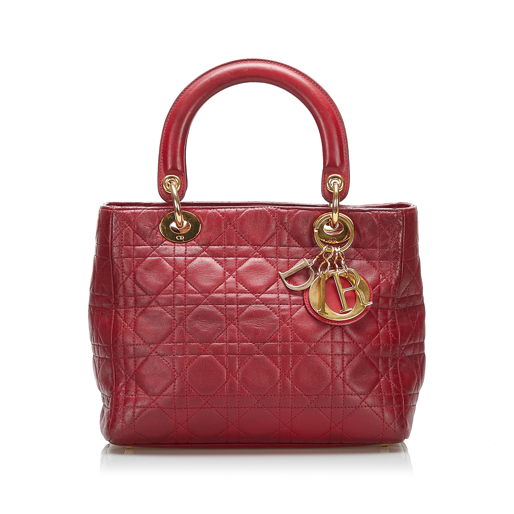 Dior Lady Dior Medium Red Cannage Lambskin Gold