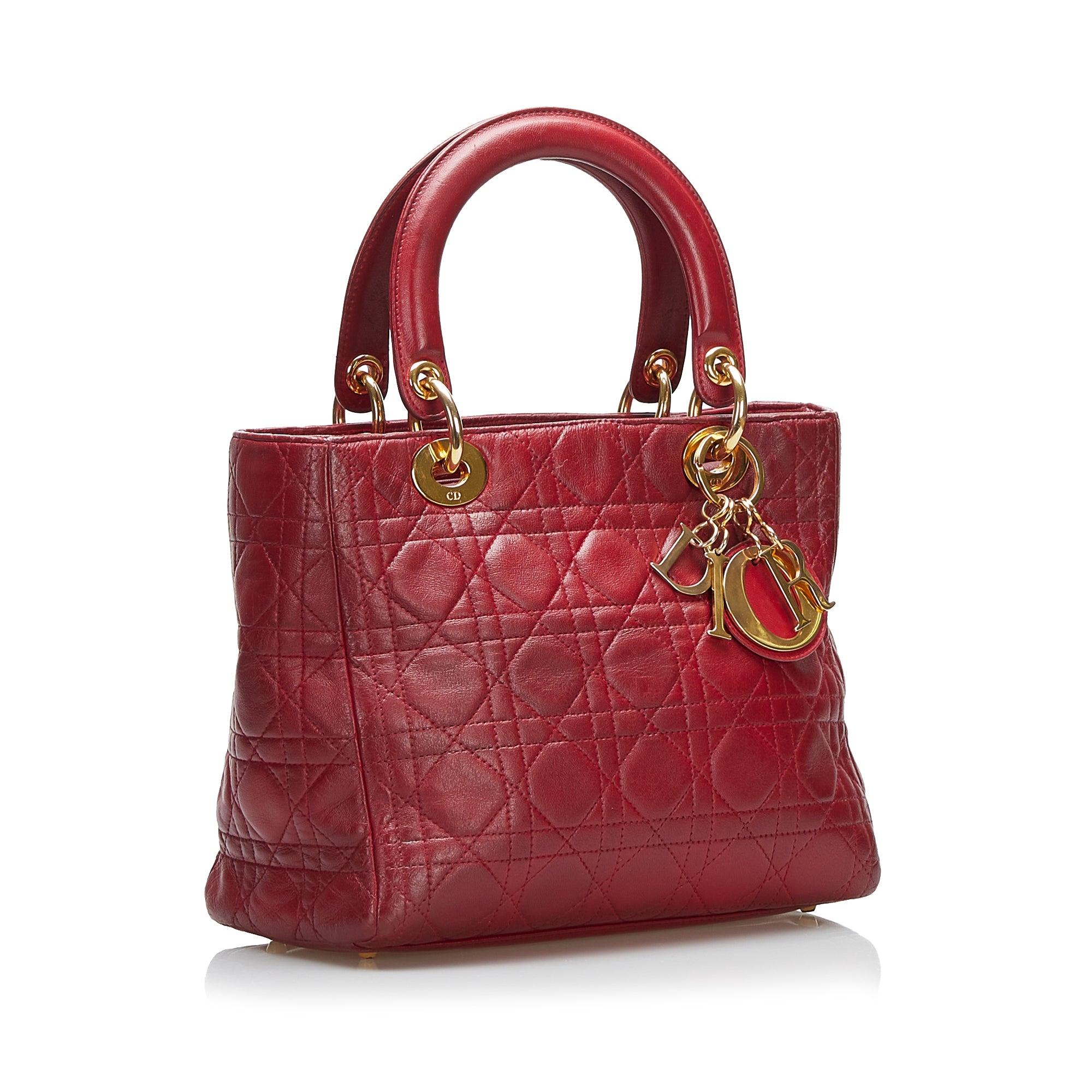 Dior Lady Dior Medium Red Cannage Lambskin Gold