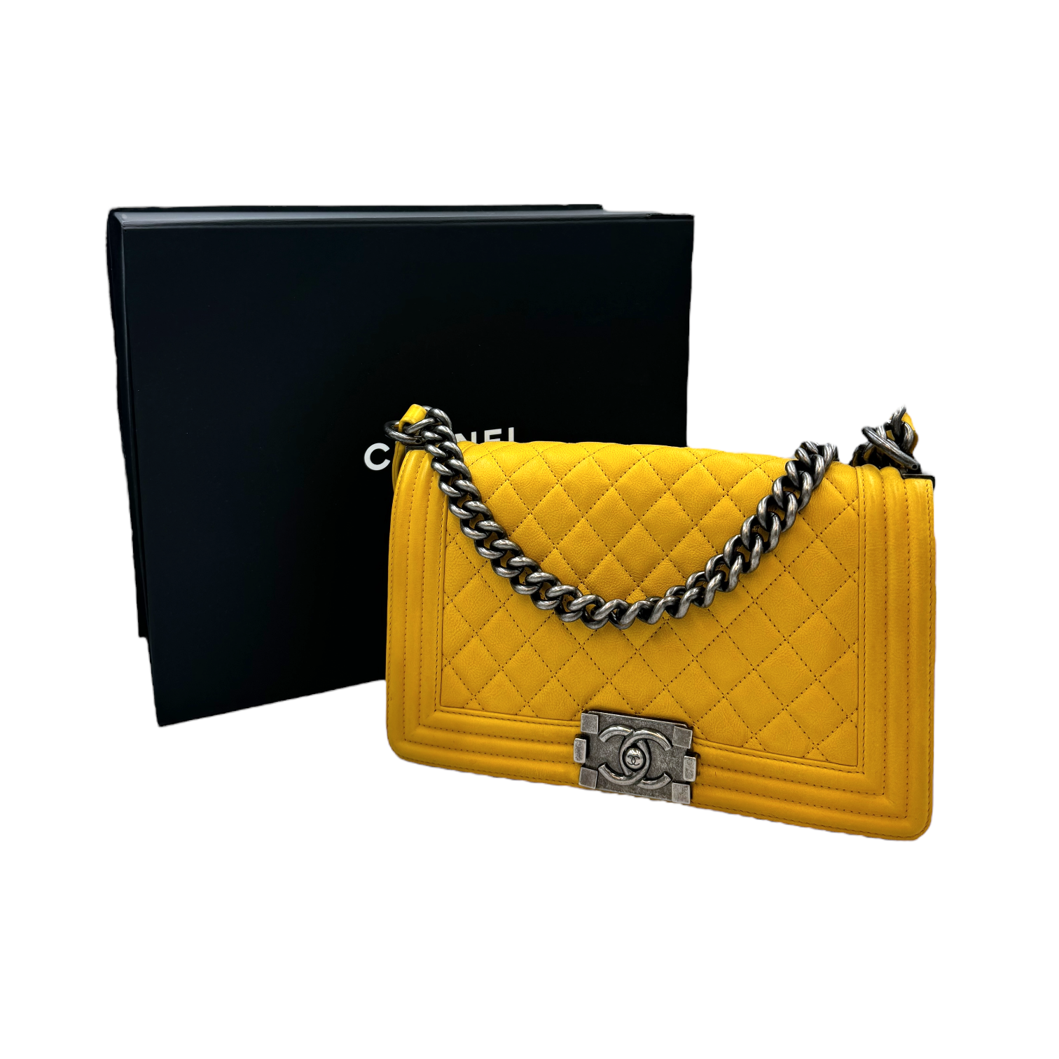 Chanel Boy Medium Yellow Lambskin Ruthenium