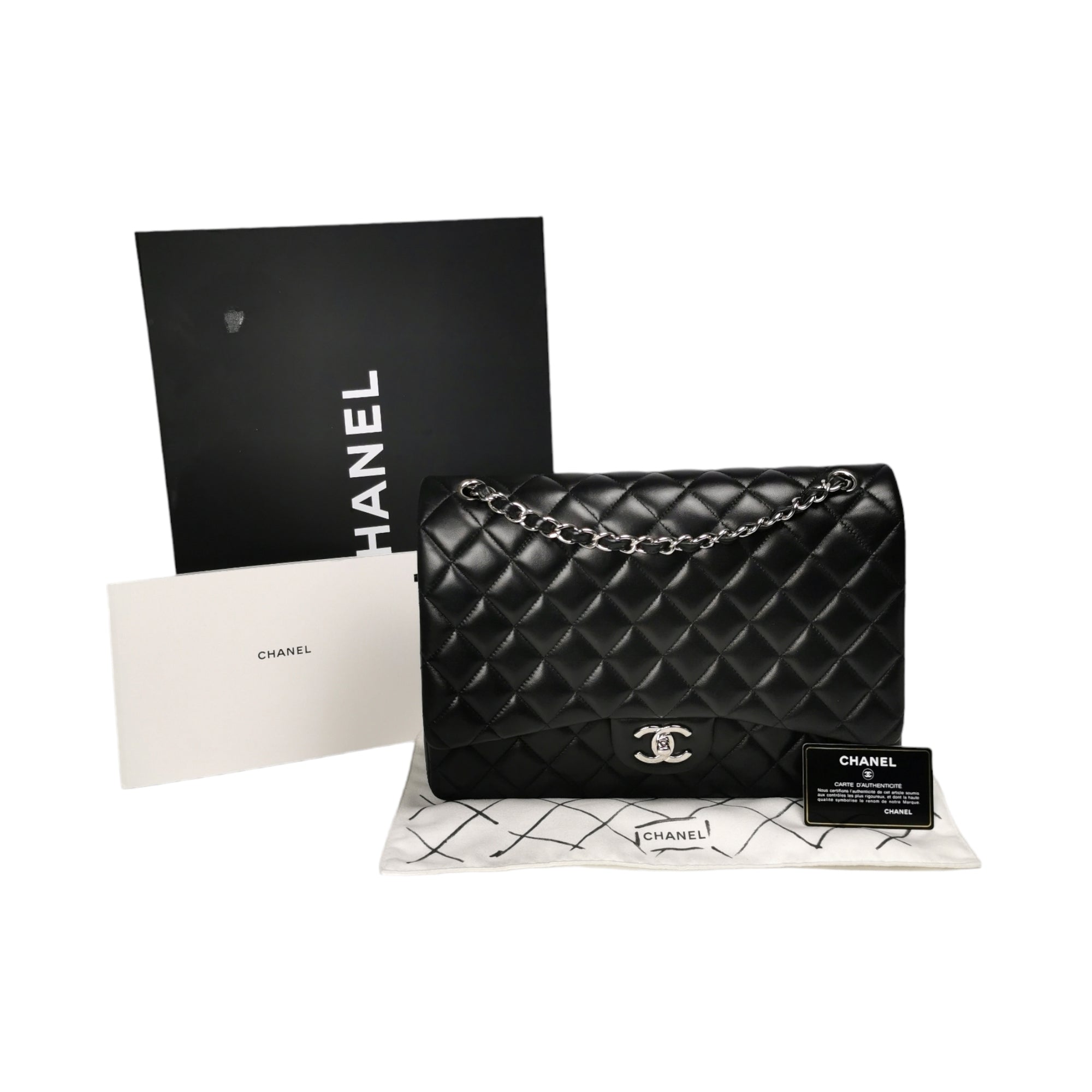 Chanel Black Quilted Lambskin New Classic Double Flap Maxi