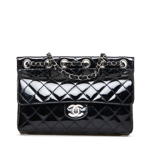 Chanel CC Chain-Through Flap Bag Medium Black Patent Leather