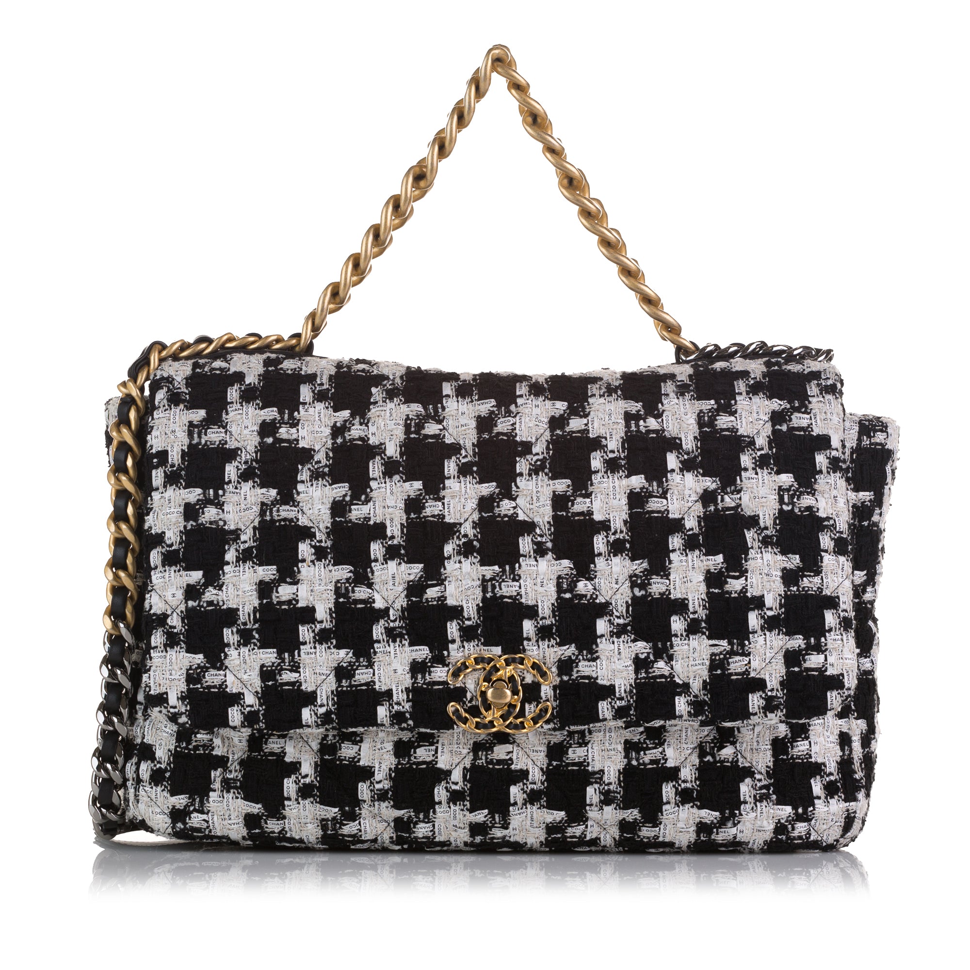 Chanel Tan and Black Houndstooth Chanel 19 Two toned hardware