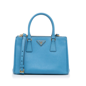 Prada Double Zip Galleria Medium Blue Saffiano