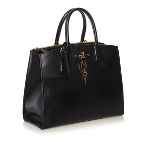 Louis Vuitton City Steamer Handbag MM Black Calfskin Gold